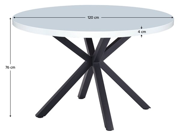 KONDELA Jedilna miza, bela mat/črna, premer 120 cm, MEDOR