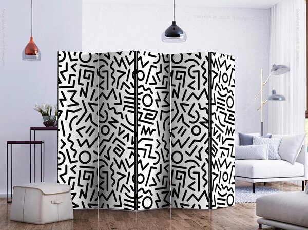 Artgeist Paravan Black And White Maze I, 5-Delni, Dvostranski