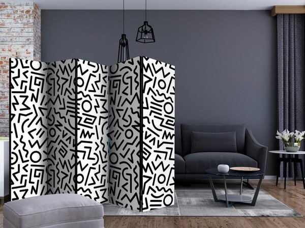 Artgeist Paravan Black And White Maze I, 5-Delni, Dvostranski