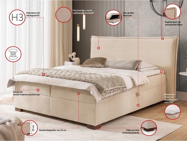Bež boxspring postelja s prostorom za shranjevanje 160x200 cm Lysa – Ropez