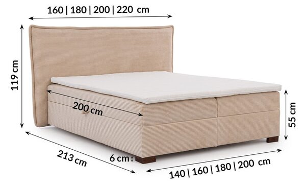 Bež boxspring postelja s prostorom za shranjevanje 160x200 cm Lysa – Ropez