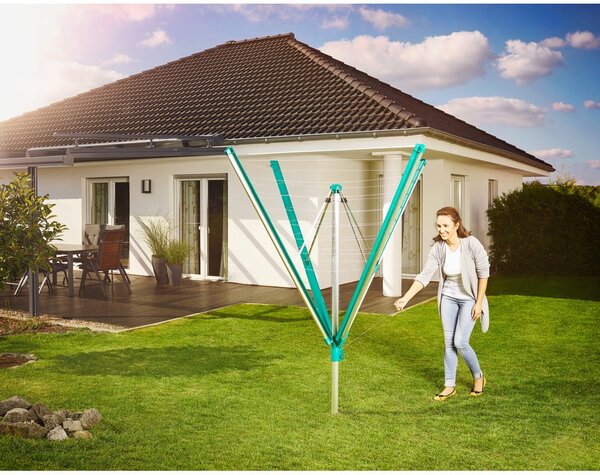 Vrtno stojalo za sušenje perila v srebrni barvi 60 m Linomatic 600 Deluxe Cover – LEIFHEIT