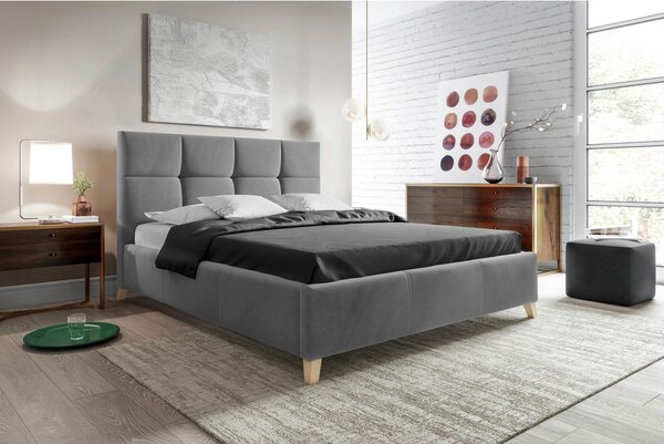 OBLAZINJENA POSTELJA 160 cm x 200 cm , tekstil temno siva