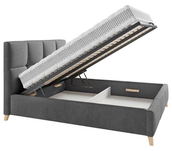 OBLAZINJENA POSTELJA 160 cm x 200 cm , tekstil temno siva