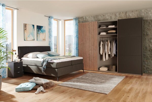 POSTELJA BOXSPRING 140 cm x 200 cm , tekstil antracit, črna