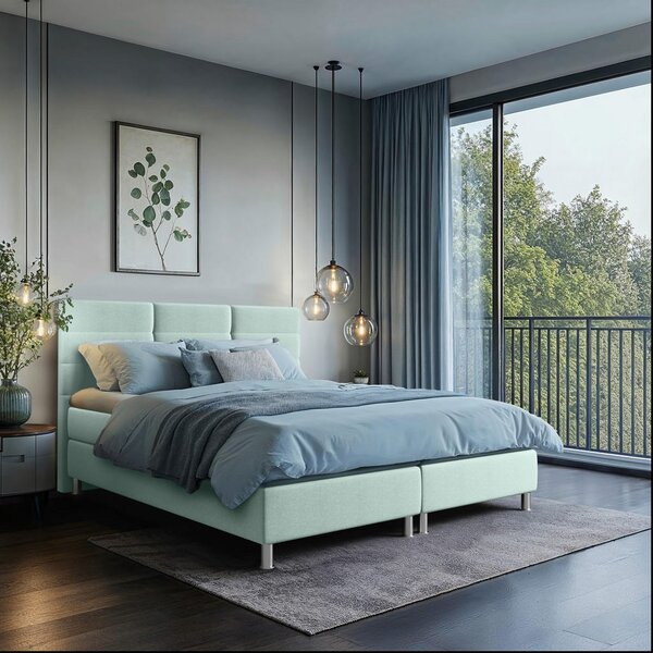POSTELJA Z VZMETNICO 140 cm x 200 cm , tekstil turkizna