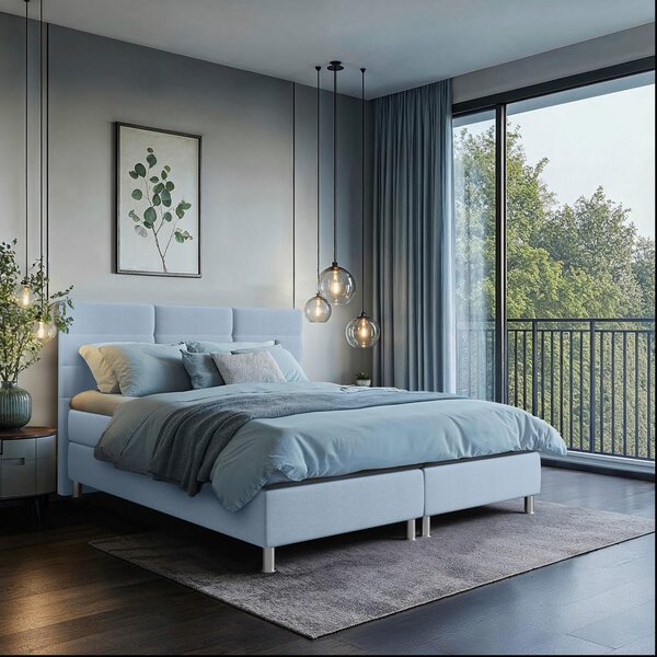 POSTELJA Z VZMETNICO 140 cm x 200 cm , tekstil modra