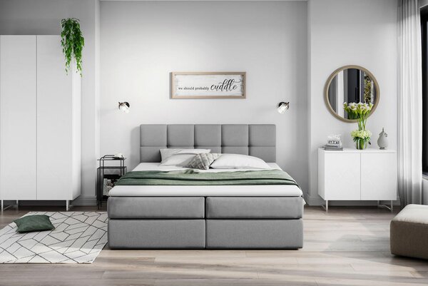 POSTELJA Z VZMETNICO 180 cm x 200 cm , les, tekstil, leseni material temno siva