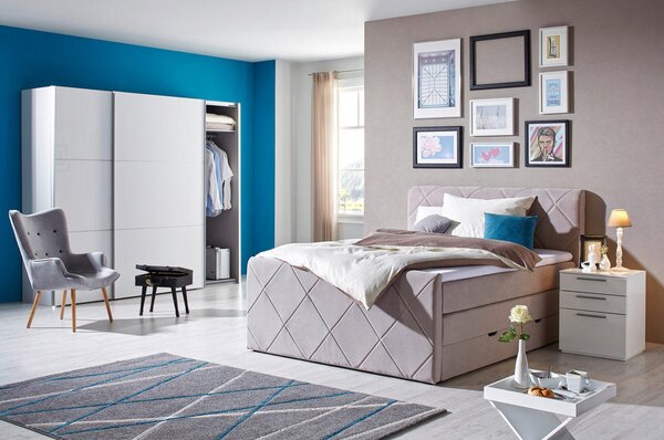 POSTELJA BOXSPRING 160 cm x 200 cm , tekstil siva