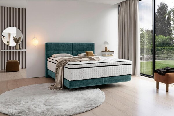 POSTELJA BOXSPRING 140 cm x 200 cm , tekstil turkizna