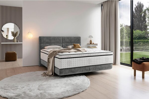 BOXSPRING POSTELJA 140 cm x 200 cm , tekstil siva