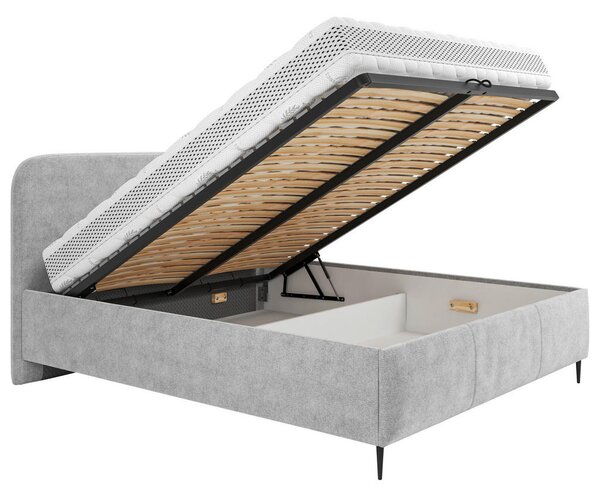 OBLAZINJENA POSTELJA 140 cm x 200 cm , les, tekstil, leseni material svetlo siva