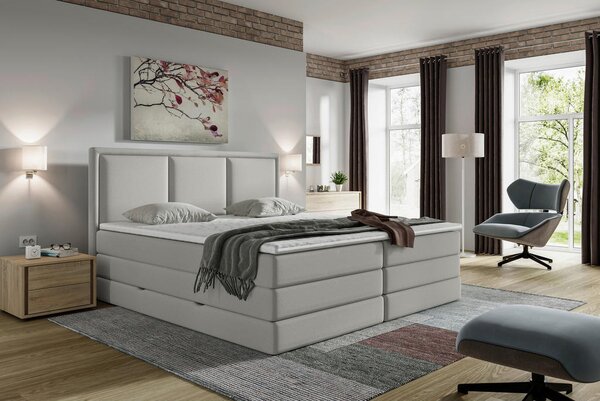 BOXSPRING POSTELJA 140 cm x 200 cm , tekstil svetlo siva