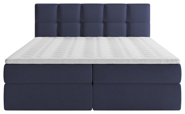 POSTELJA Z VZMETNICO 160 cm x 200 cm , les, tekstil, leseni material temno modra