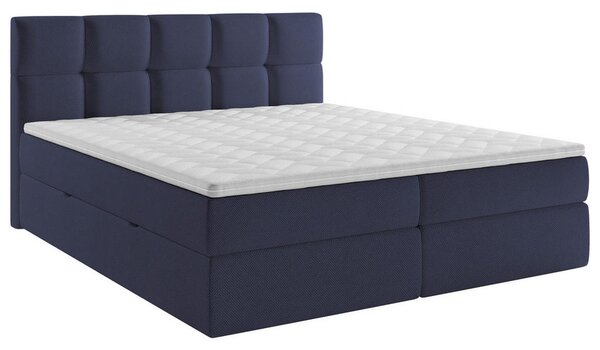 POSTELJA Z VZMETNICO 160 cm x 200 cm , les, tekstil, leseni material temno modra