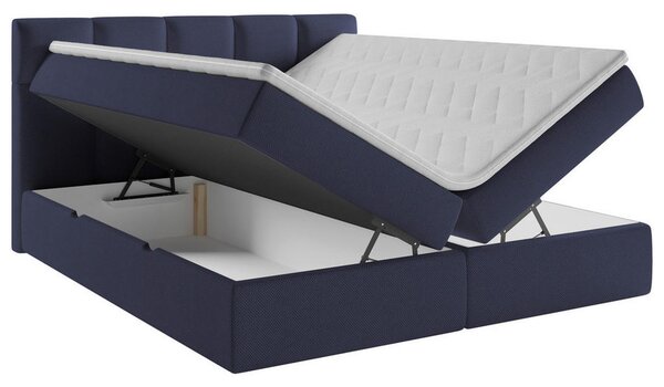 POSTELJA Z VZMETNICO 160 cm x 200 cm , les, tekstil, leseni material temno modra