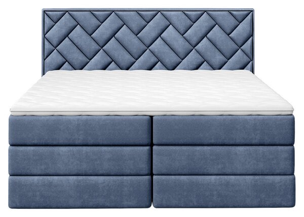 BOXSPRING POSTELJA 140 cm x 200 cm , tekstil, leseni material temno modra