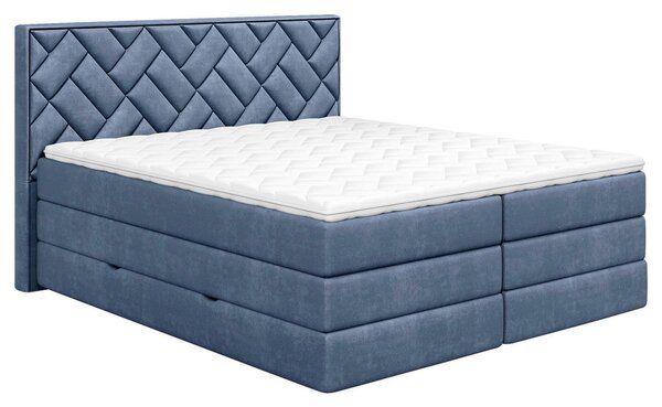 BOXSPRING POSTELJA 140 cm x 200 cm , tekstil, leseni material temno modra