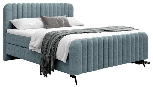 POSTELJA Z VZMETNICO 140 cm x 200 cm , les, tekstil, leseni material barve petroleja