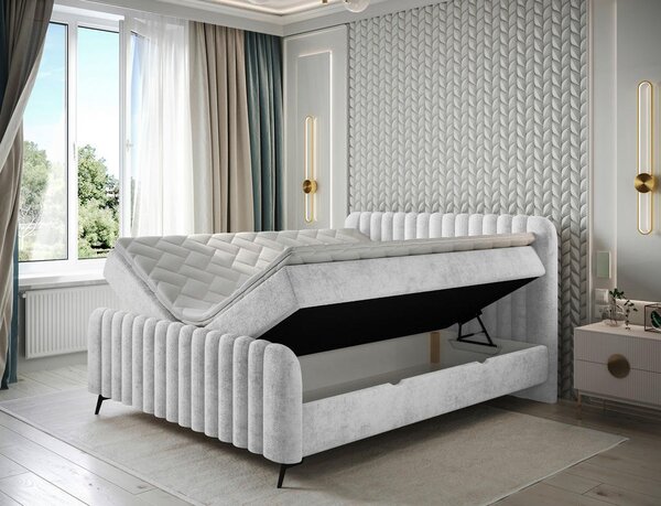 POSTELJA Z VZMETNICO 140 cm x 200 cm , les, tekstil, leseni material svetlo siva