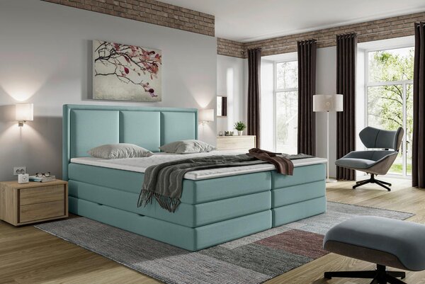 BOXSPRING POSTELJA 140 cm x 200 cm , tekstil turkizna