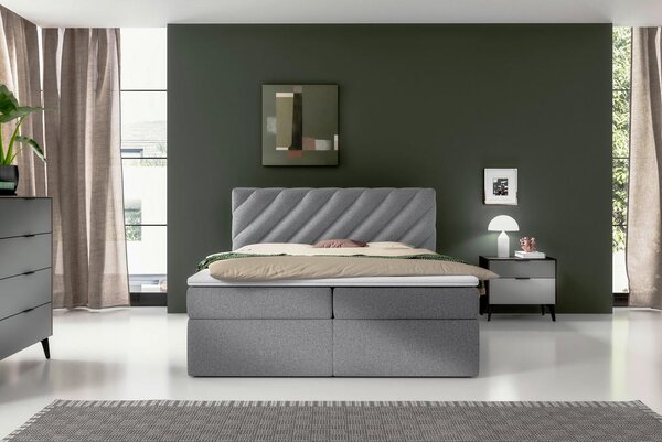 POSTELJA Z VZMETNICO 200 cm x 140 cm , tekstil svetlo siva