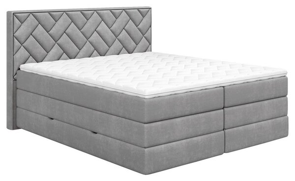 BOXSPRING POSTELJA 160 cm x 200 cm , tekstil, leseni material srebrne barve