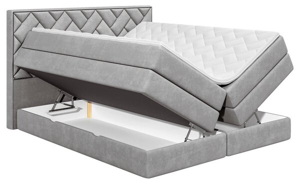 BOXSPRING POSTELJA 160 cm x 200 cm , tekstil, leseni material srebrne barve
