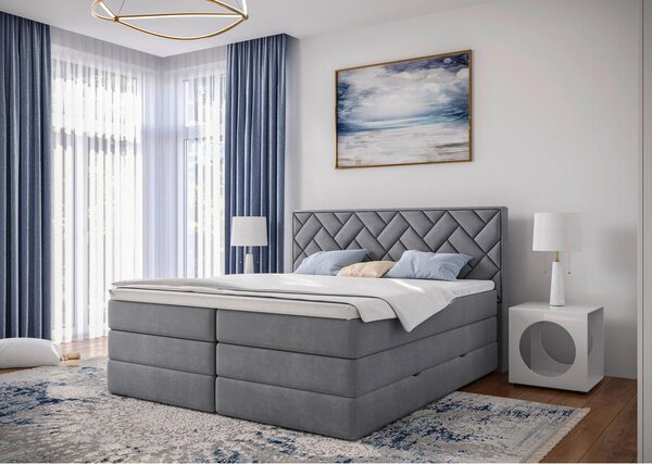 BOXSPRING POSTELJA 140 cm x 200 cm , tekstil, leseni material srebrne barve