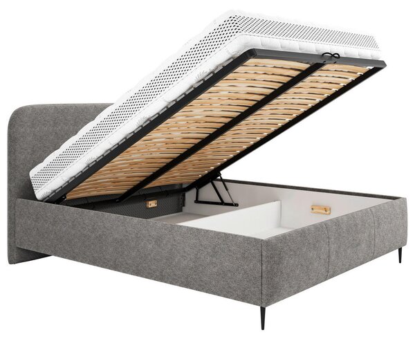 OBLAZINJENA POSTELJA 140 cm x 200 cm , les, tekstil, leseni material rjavosiva