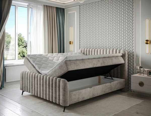 POSTELJA Z VZMETNICO 160 cm x 200 cm , les, tekstil, leseni material rjava