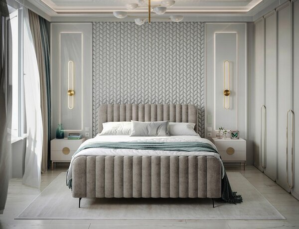 POSTELJA Z VZMETNICO 160 cm x 200 cm , les, tekstil, leseni material rjava