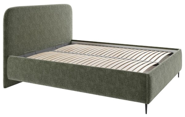 OBLAZINJENA POSTELJA 140 cm x 200 cm , les, tekstil, leseni material temno zelena