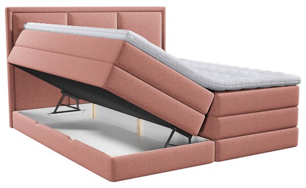 BOXSPRING POSTELJA 140 cm x 200 cm , tekstil starinsko roza
