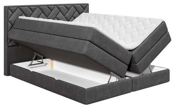 BOXSPRING POSTELJA 140 cm x 200 cm , tekstil, leseni material antracit
