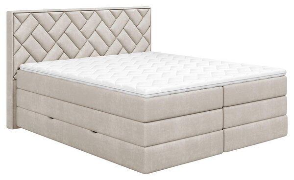 BOXSPRING POSTELJA 140 cm x 200 cm , tekstil, leseni material bež