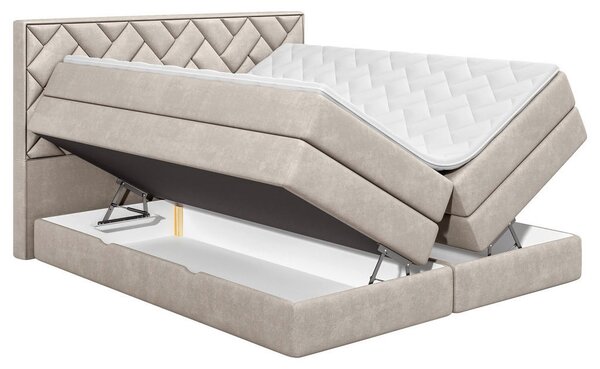BOXSPRING POSTELJA 140 cm x 200 cm , tekstil, leseni material bež