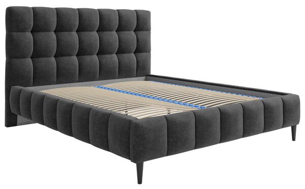 OBLAZINJENA POSTELJA 140 cm x 200 cm , les, tekstil, leseni material antracit