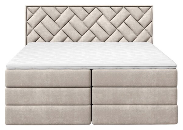 BOXSPRING POSTELJA 140 cm x 200 cm , tekstil, leseni material bež