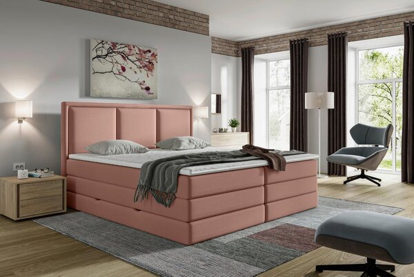 BOXSPRING POSTELJA 140 cm x 200 cm , tekstil starinsko roza