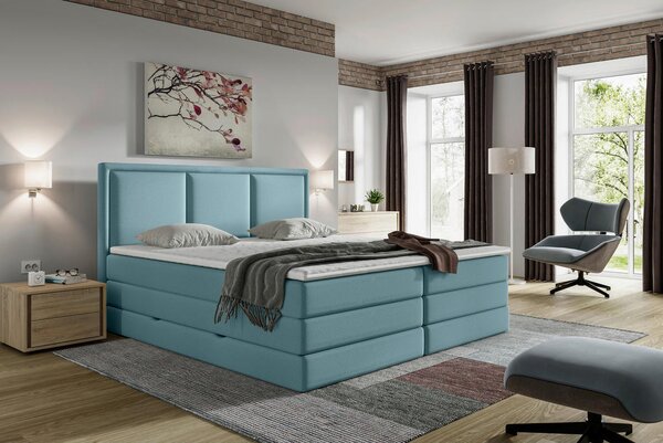 BOXSPRING POSTELJA 180 cm x 220 cm , tekstil modra