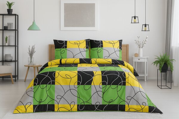 Posteljnina iz polibombaža za 2 postelji CHESS LIME, barvna Dimenzije posteljnine: 2 kom 70 x 90 cm | 2 kom 140 x 200 cm