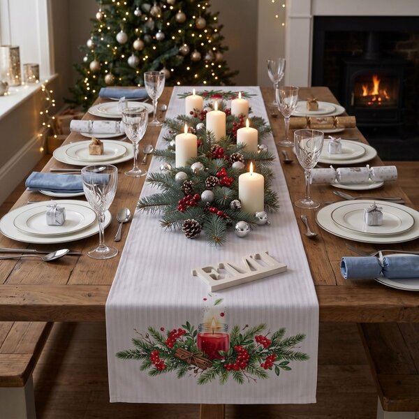 Damast prt Winter Cranberry 35x180 cm EMI