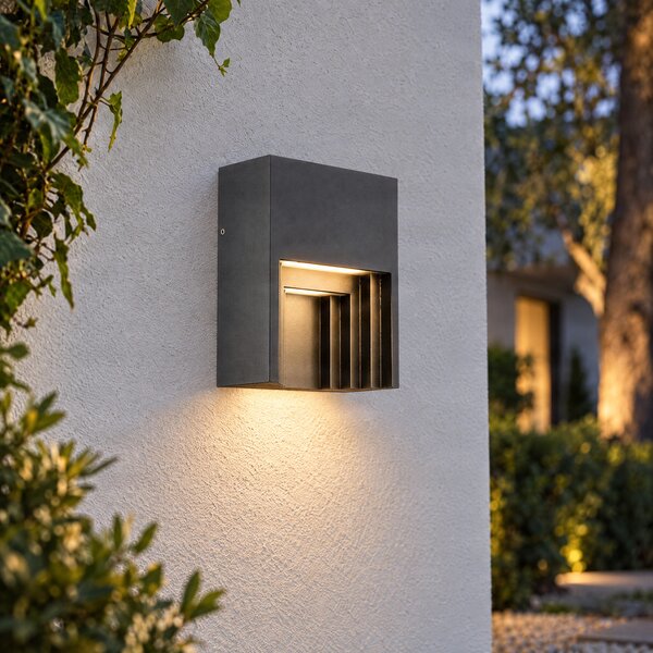 Lindby LED zunanja stenska svetilka Aurali, 1-svetilna, črna, IP65, Črna, Aluminij, Sodobni