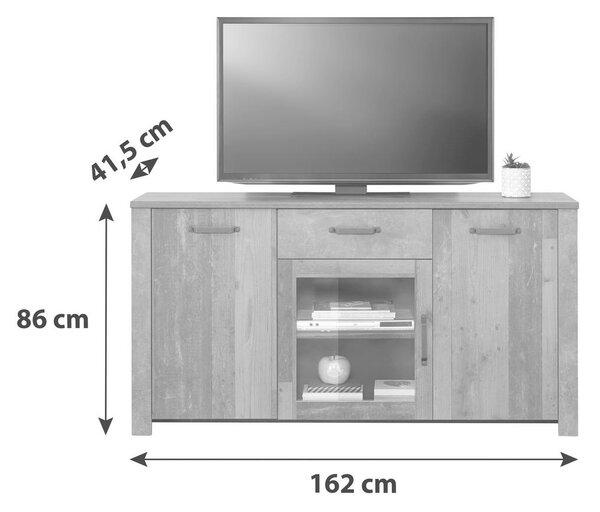 Modern Living Široka Komoda Ontario, Barva Hrasta, Temno Siva