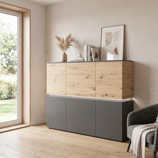Modern Living Široka Komoda Luci, Barva Hrasta, Antracit