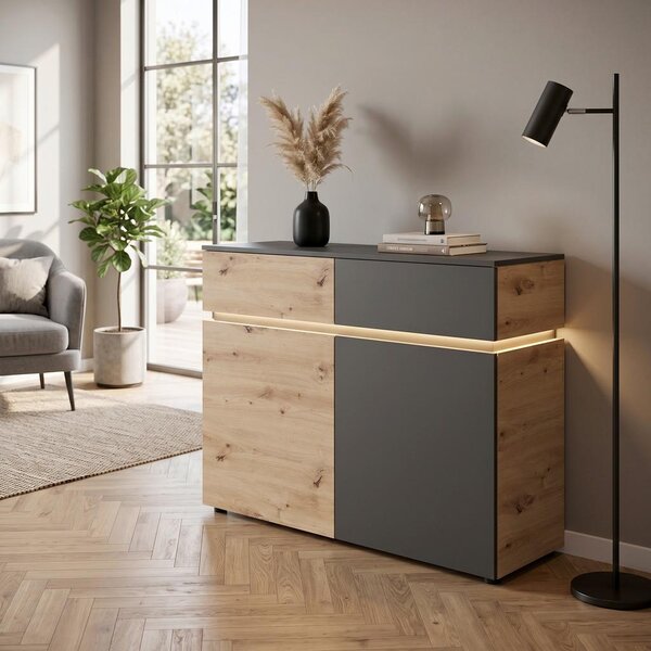 Modern Living Široka Komoda Luci, Barva Hrasta, Antracit