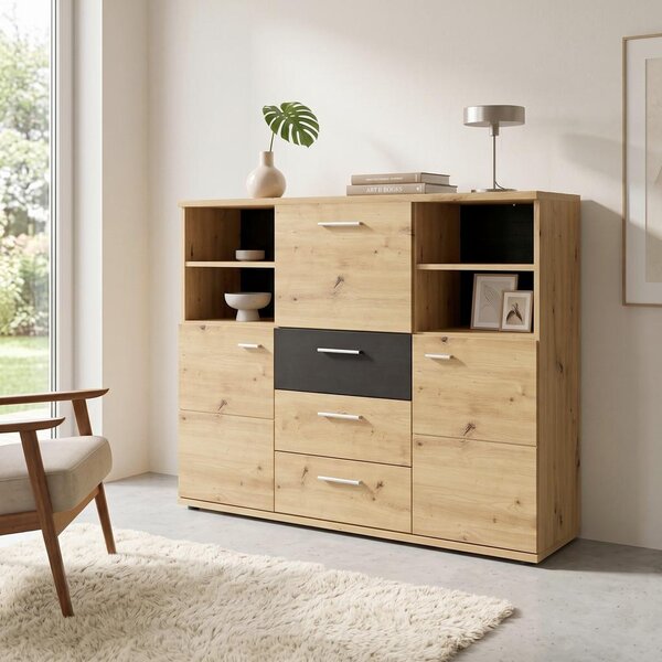Modern Living Široka Komoda Nina, Barva Hrasta, Antracit
