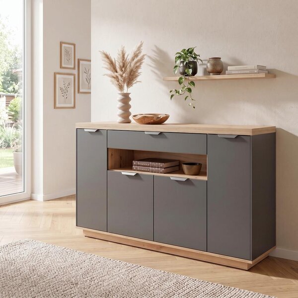 Modern Living Široka Komoda Jake, Antracit, Barva Hrasta