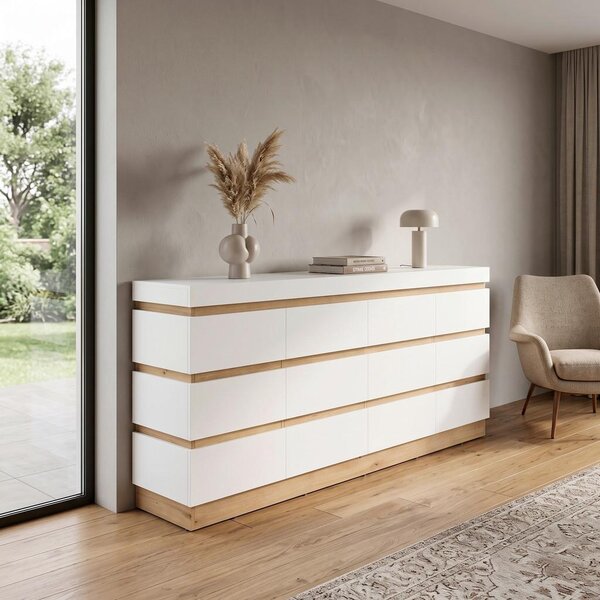 Modern Living Široka Komoda Calabria, Bela, Barva Hrasta